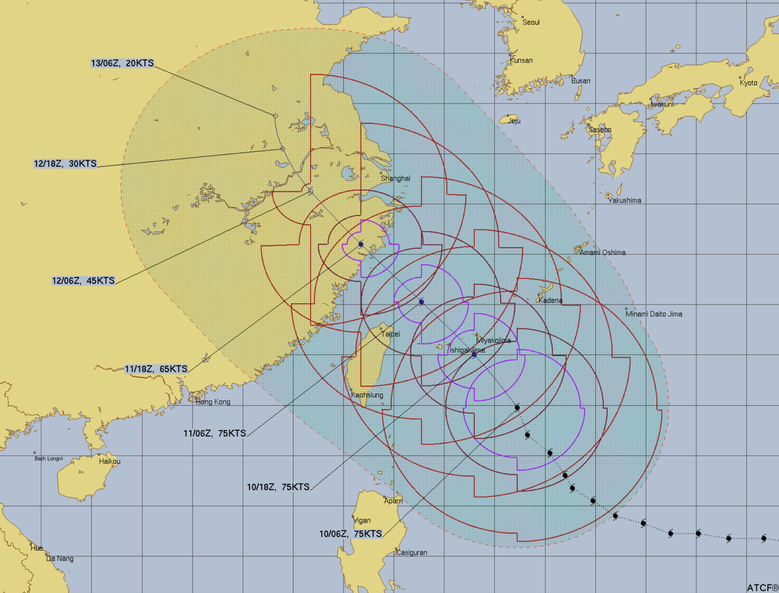 JTWC(米軍)による台風進路の予測 2026年7月10日 19:00時点