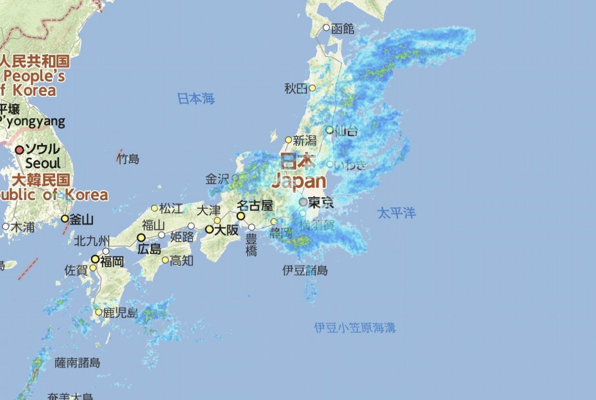雨雲レーダーの様子 2019.6.28 3:20時点
