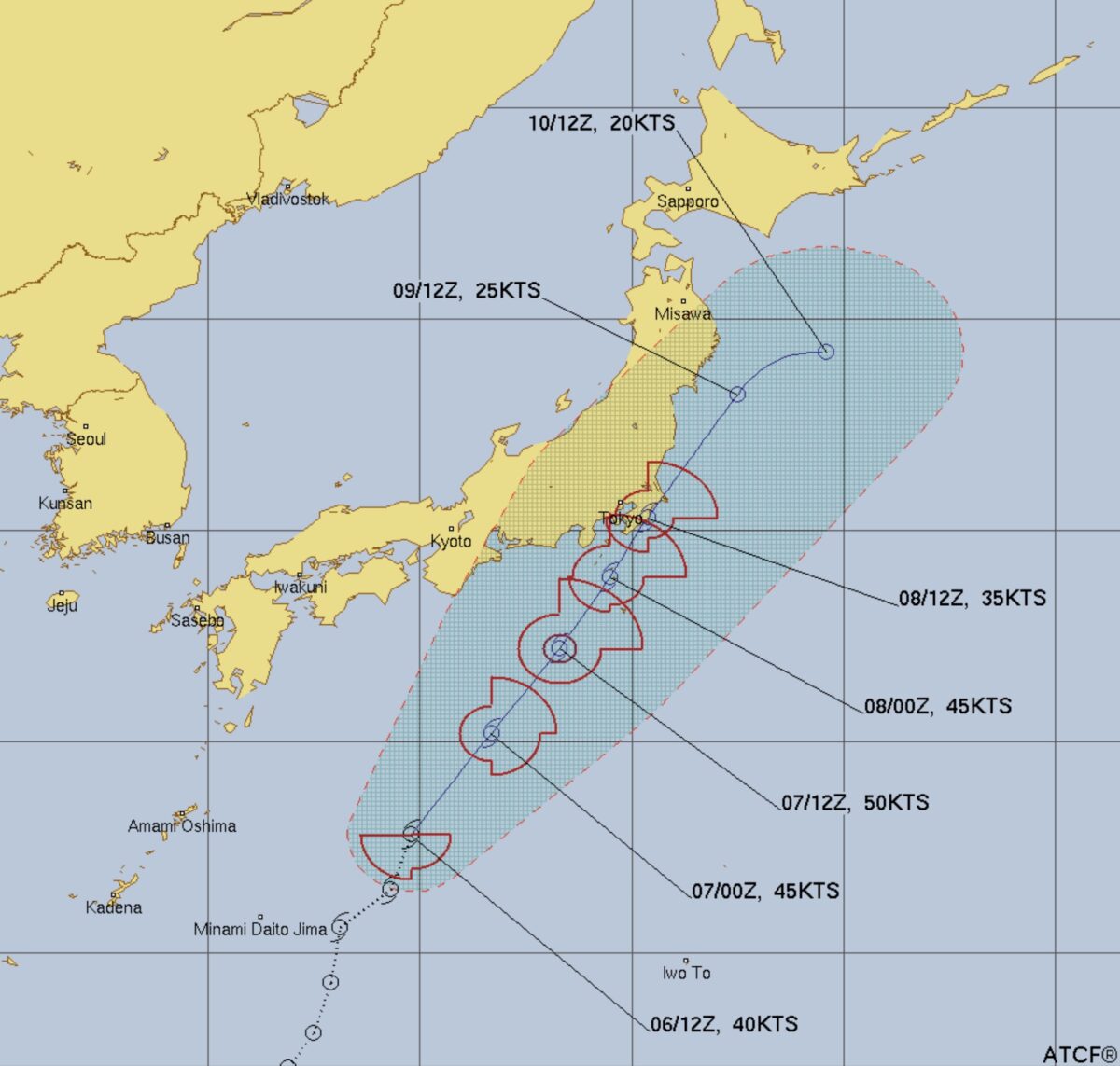 JTWC(米軍)による台風進路の予測 2023年9月6日 22:30時点