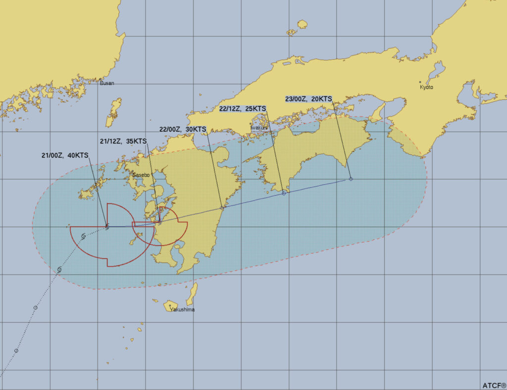 JTWC(米軍)による台風進路の予測 2025年8月21日 16:00時点