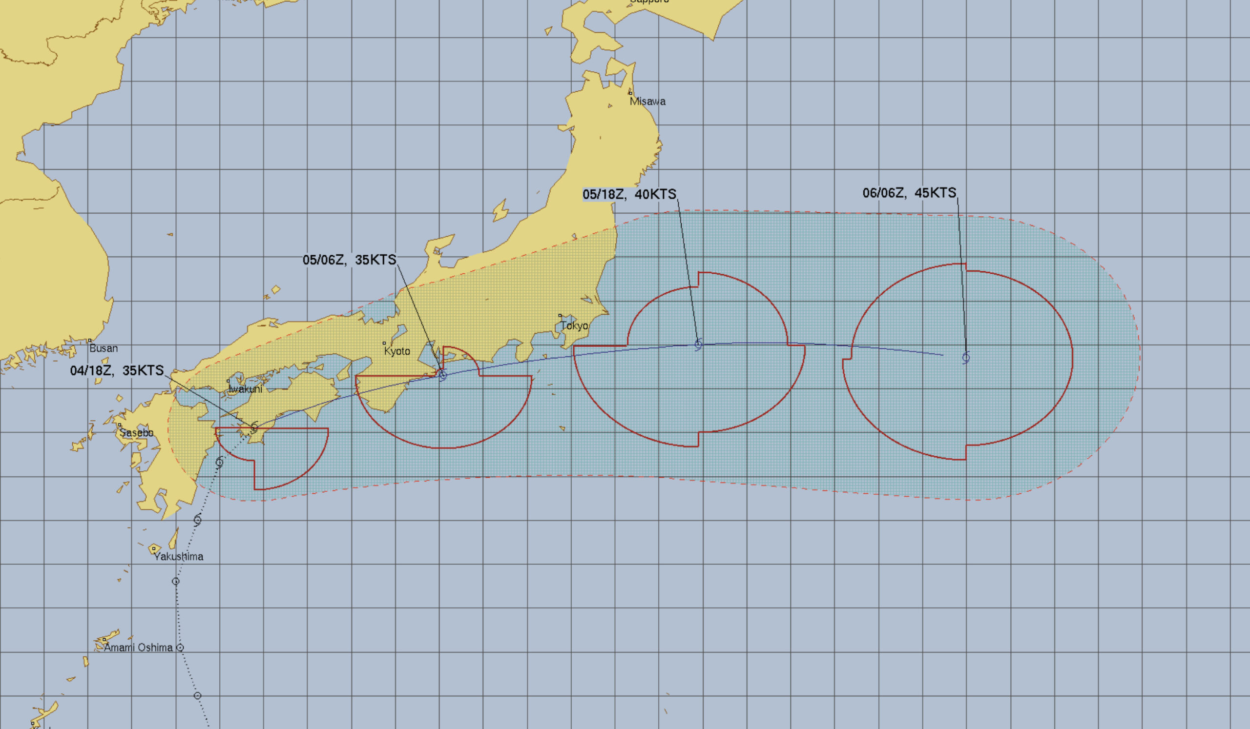 JTWC(米軍)による台風進路の予測 2025年9月5日 08:00時点